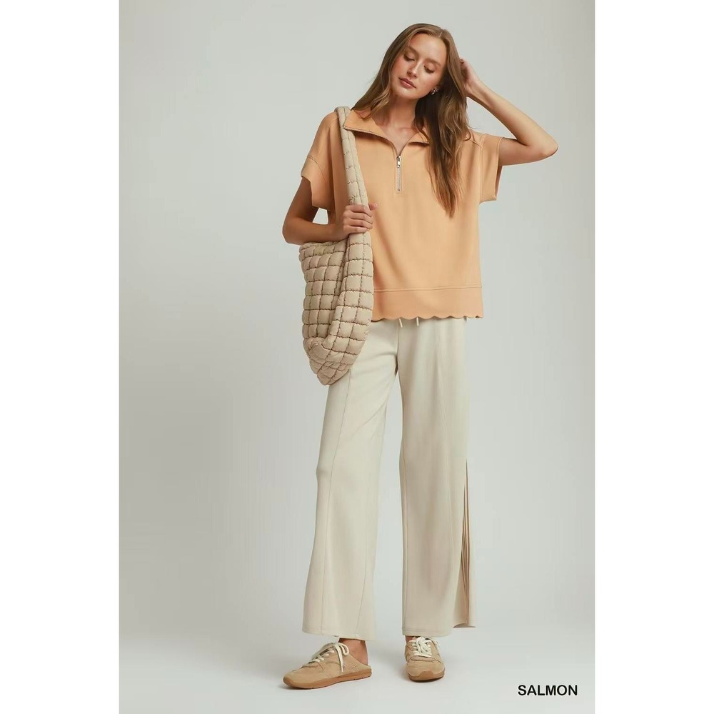 Umgee Half Zip Pullover with Scalloped Edge Hem - Medium - Picture 5 of 5
